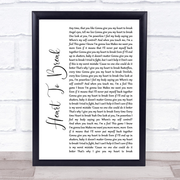 Kim Petras Heart To Break White Script Song Lyric Wall Art Print