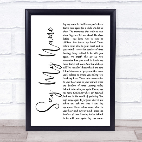 Within Temptation Say My Name White Script Song Lyric Wall Art Print