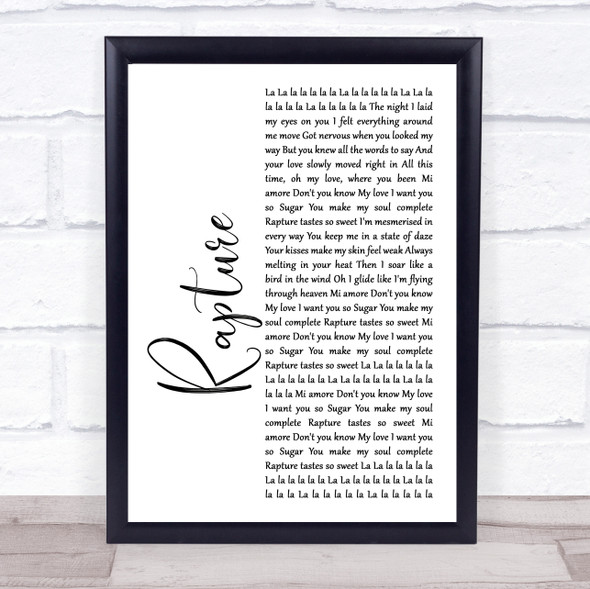 iiO Rapture White Script Song Lyric Wall Art Print