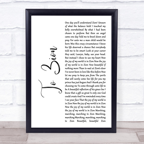 Lauryn Hill To Zion White Script Song Lyric Wall Art Print