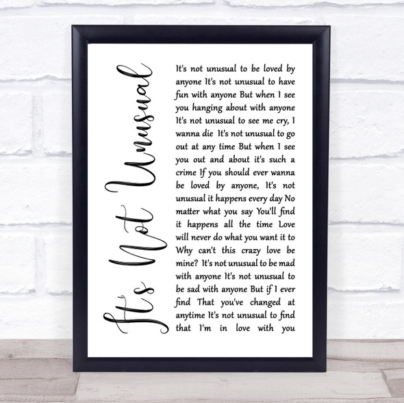 Tom Jones It's Not Unusual White Script Song Lyric Quote Print