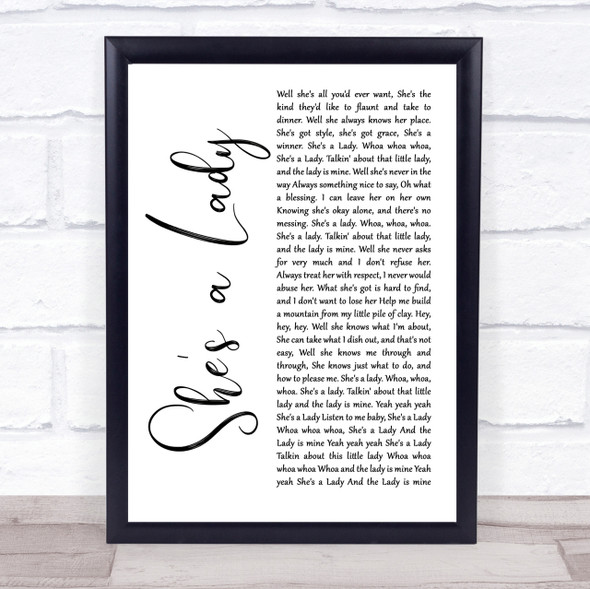 Tom Jones She's A Lady White Script Song Lyric Quote Print