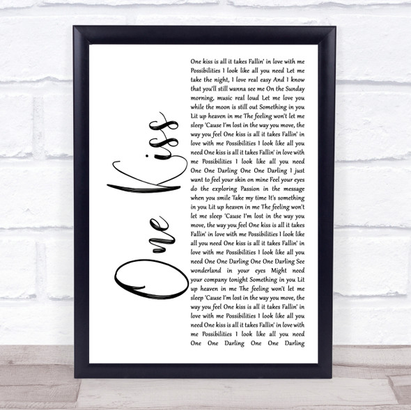 Calvin Harris & Dua Lipa One Kiss White Script Song Lyric Quote Print