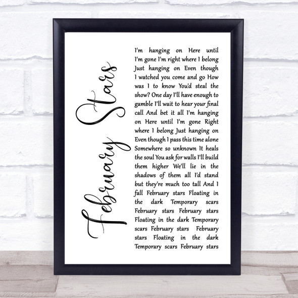 Foo Fighters February Stars White Script Song Lyric Quote Print