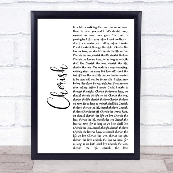 Kool & The Gang Cherish White Script Song Lyric Quote Print