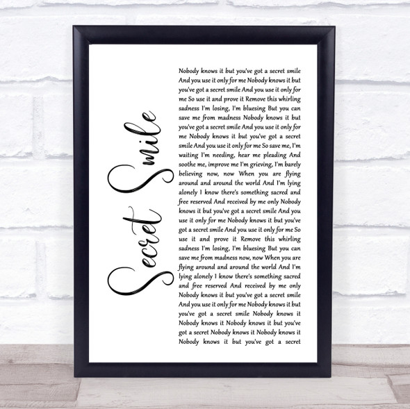 Semisonic Secret Smile White Script Song Lyric Quote Print