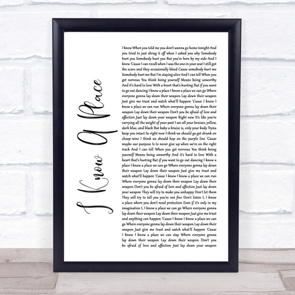 MUNA I Know A Place White Script Song Lyric Quote Print