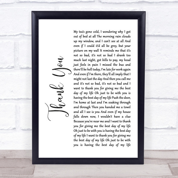 Dido Thank You White Script Song Lyric Quote Print