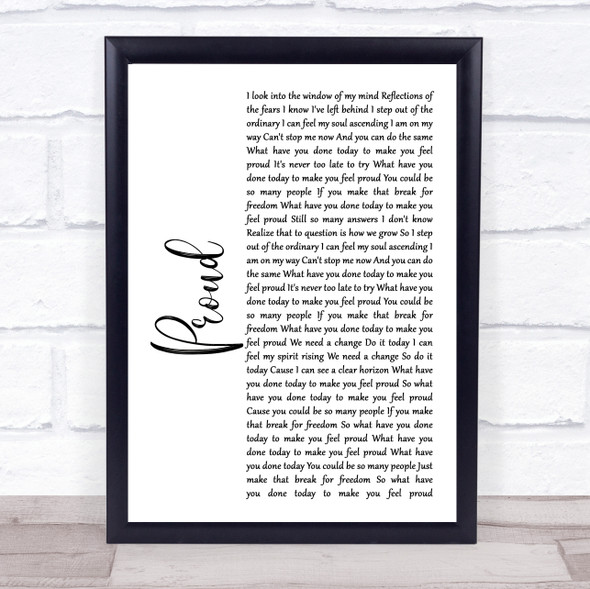 Heather Small Proud White Script Song Lyric Print