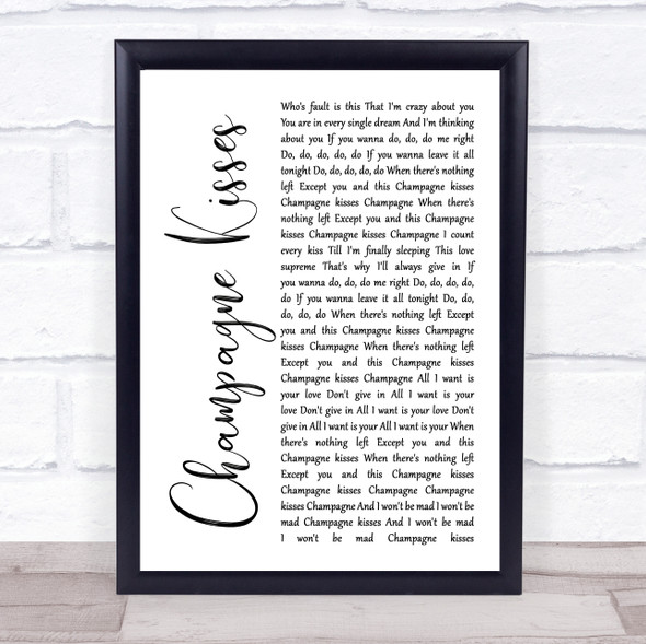 Jessie Ware Champagne Kisses White Script Song Lyric Print