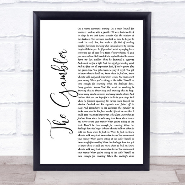 Kenny Rogers The Gambler White Script Song Lyric Print