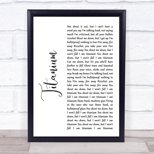 David Guetta Ft Sia Titanium White Script Song Lyric Print