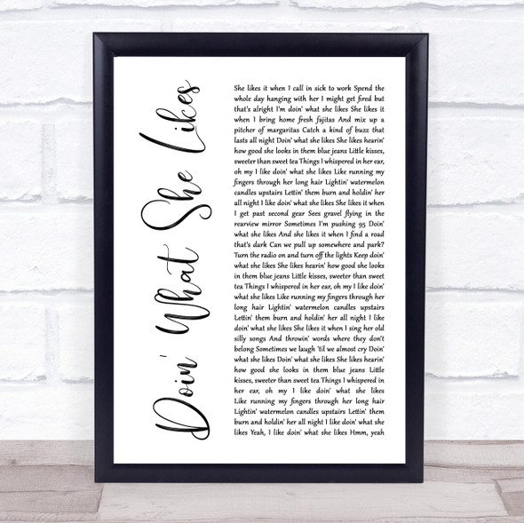 Blake Shelton Doin' What She Likes White Script Song Lyric Print