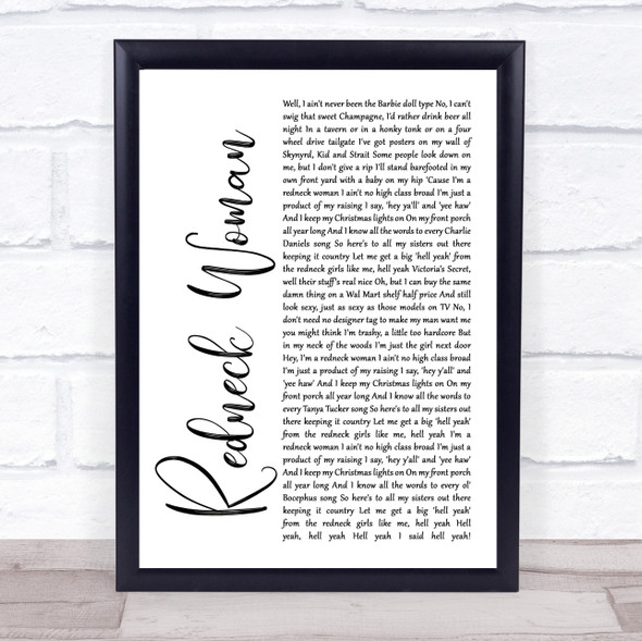 Gretchen Wilson Redneck Woman White Script Song Lyric Print