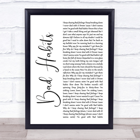 Silverstein Bad Habits White Script Song Lyric Print