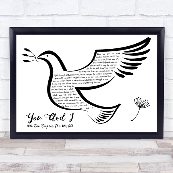 Stevie Wonder You And I (We Can Conquer The World) Black & White Dove Bird Song Lyric Print