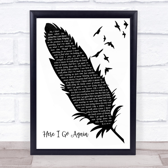 Whitesnake Here I Go Again Black & White Feather & Birds Song Lyric Wall Art Print