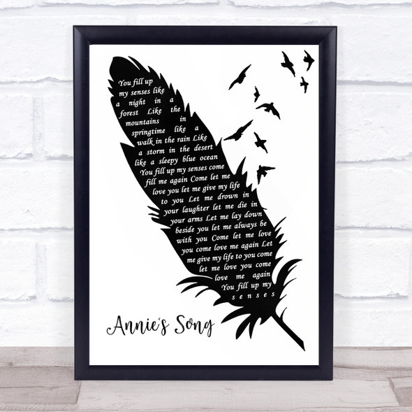 John Denver Annie's Song Black & White Feather & Birds Song Lyric Print