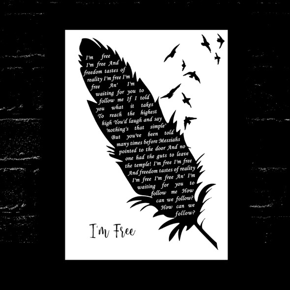 The Who I'm Free Black & White Feather & Birds Song Lyric Music Art Print