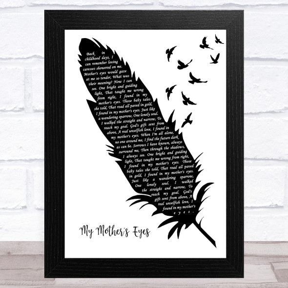 Frankie Valli My Mother's Eyes Black & White Feather & Birds Song Lyric Art Print