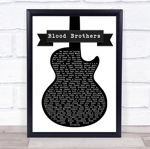 Luke Bryan Blood Brothers Black & White Guitar Song Lyric Wall Art Print