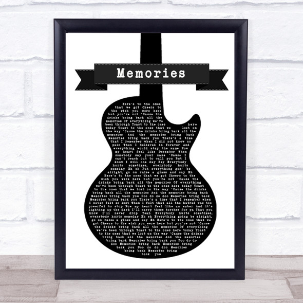 Maroon 5 Memories Black & White Guitar Song Lyric Wall Art Print