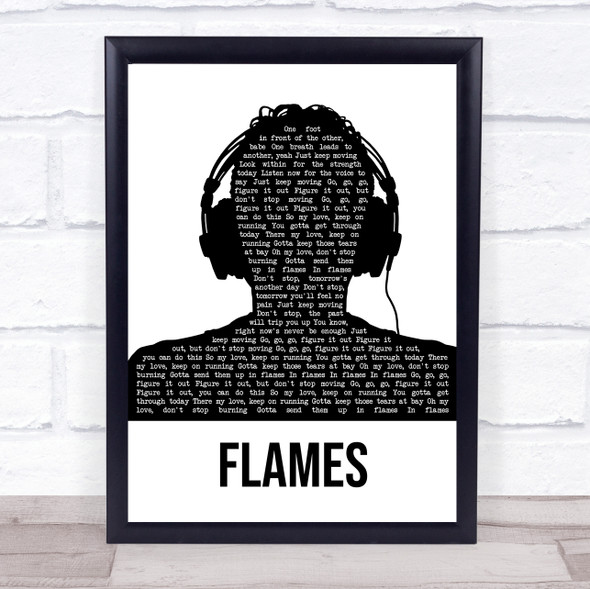 David Guetta & Sia Flames Black & White Man Headphones Song Lyric Print