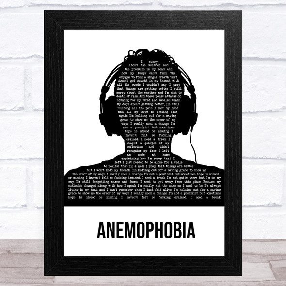 Deaf Havana Anemophobia Black & White Man Headphones Song Lyric Music Art Print