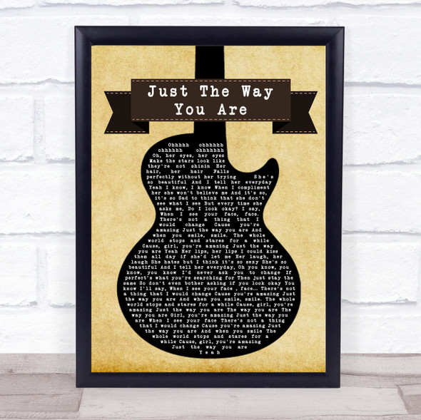 Bruno Mars Just The Way You Are Black Guitar Song Lyric Quote Print