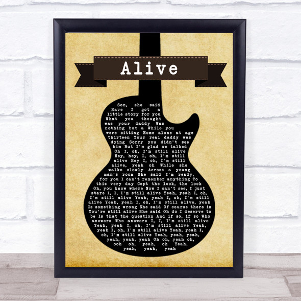 Pearl Jam Alive Black Guitar Song Lyric Print