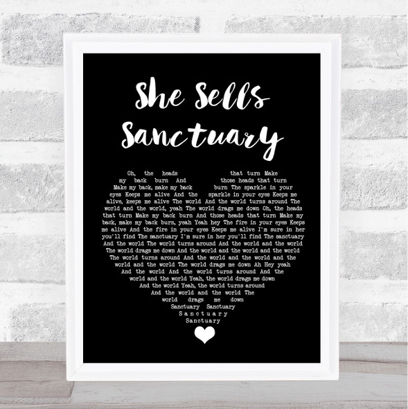 The Cult She Sells Sanctuary Black Heart Song Lyric Quote Music Print