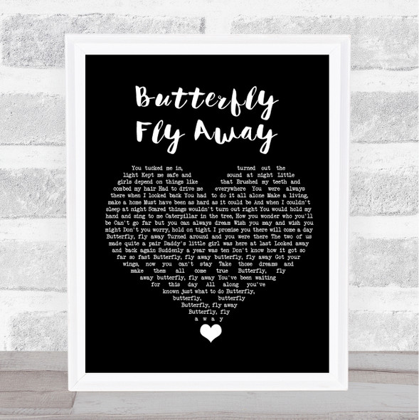 Miley Cyrus Butterfly Fly Away Black Heart Song Lyric Quote Music Print