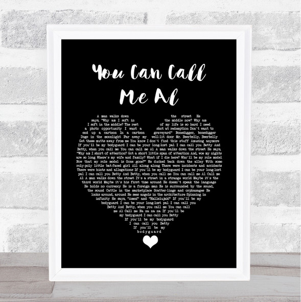 Paul Simon You Can Call Me Al Black Heart Song Lyric Quote Music Print