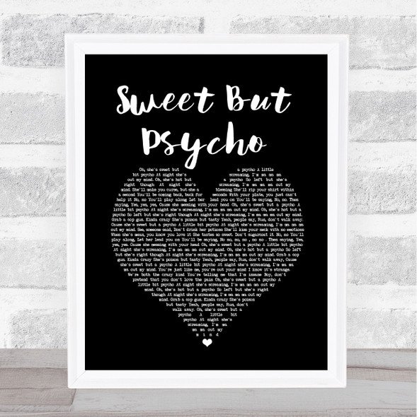 Ava Max Sweet But Psycho Black Heart Song Lyric Quote Music Print