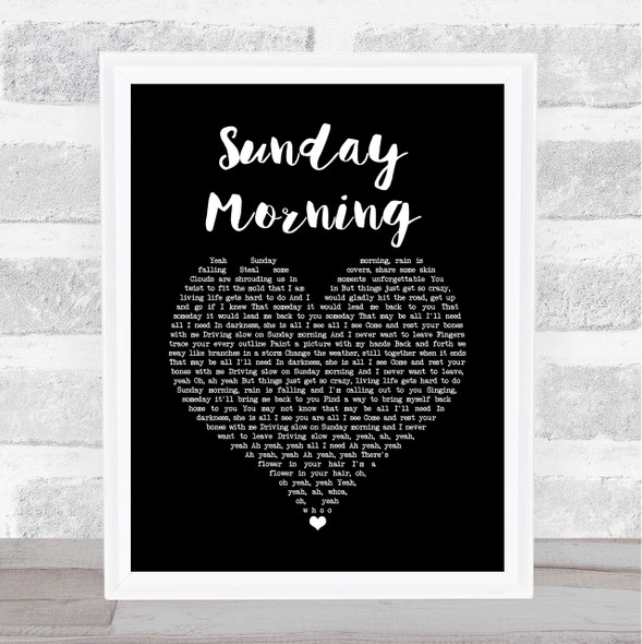 Maroon 5 Sunday Morning Black Heart Song Lyric Quote Music Print