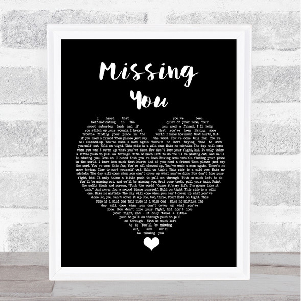 All Time Low Missing You Black Heart Song Lyric Quote Music Print