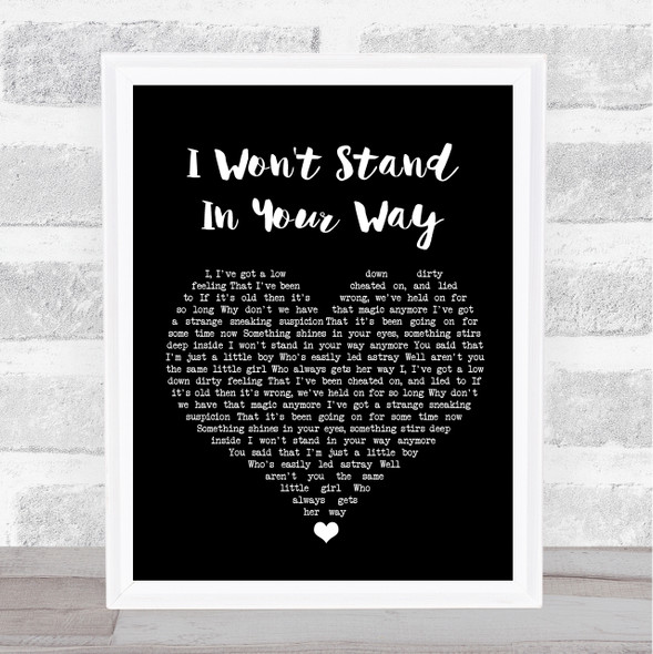 Stray Cats I Won't Stand In Your Way Black Heart Song Lyric Wall Art Print