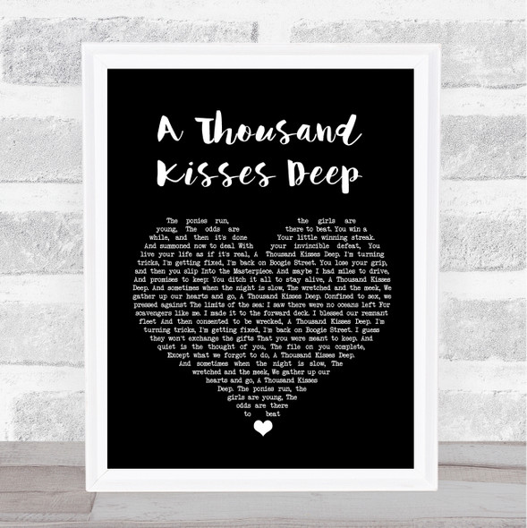 Leonard Cohen A Thousand Kisses Deep Black Heart Song Lyric Wall Art Print