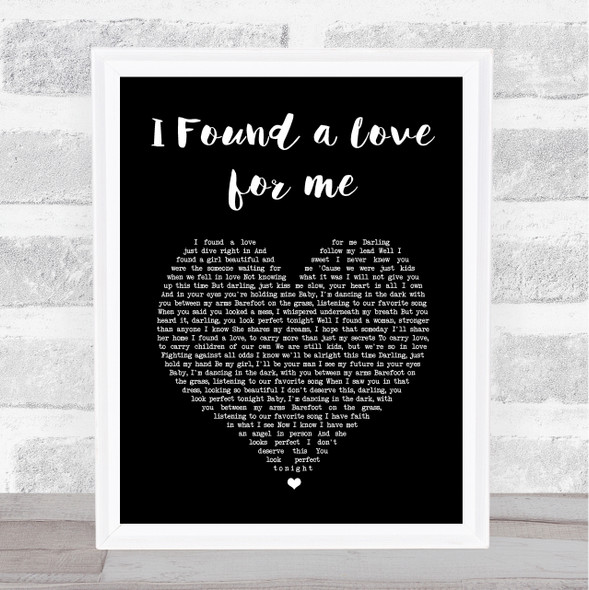 Ed Sheeran I Found a Love for me Black Heart Song Lyric Wall Art Print