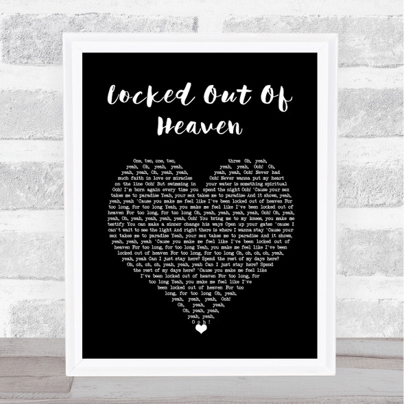 Bruno Mars Locked Out Of Heaven Black Heart Song Lyric Wall Art Print