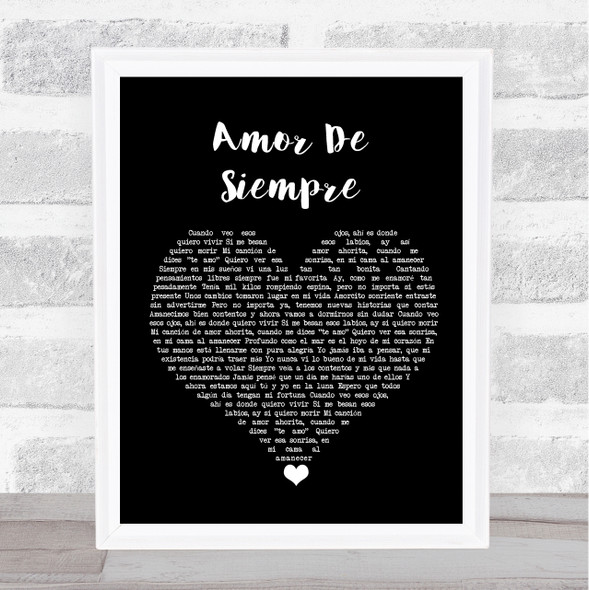 Cuco Amor De Siempre Black Heart Song Lyric Wall Art Print