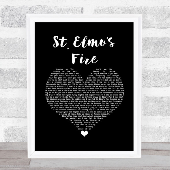 John Parr St. Elmo?Æs Fire Black Heart Song Lyric Wall Art Print