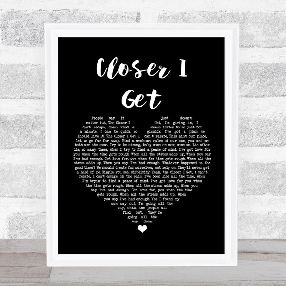 Rebelution Closer I Get Black Heart Song Lyric Wall Art Print