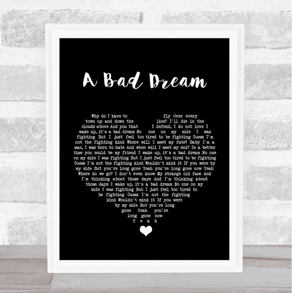 Keane A Bad Dream Black Heart Song Lyric Wall Art Print