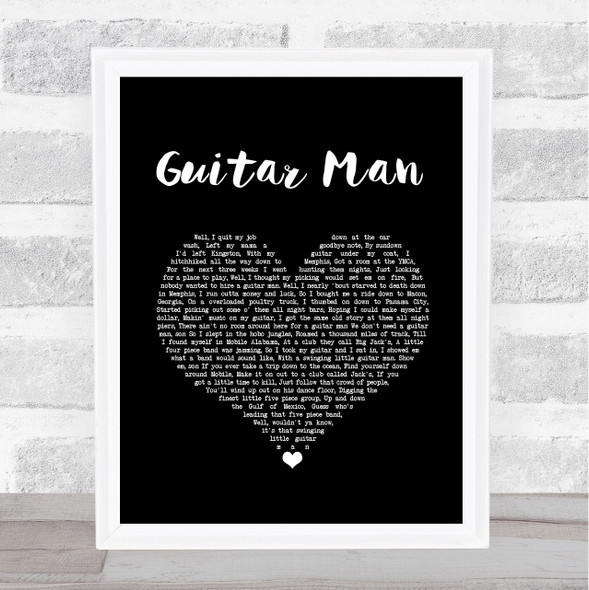 Elvis Presley Guitar Man Black Heart Song Lyric Wall Art Print