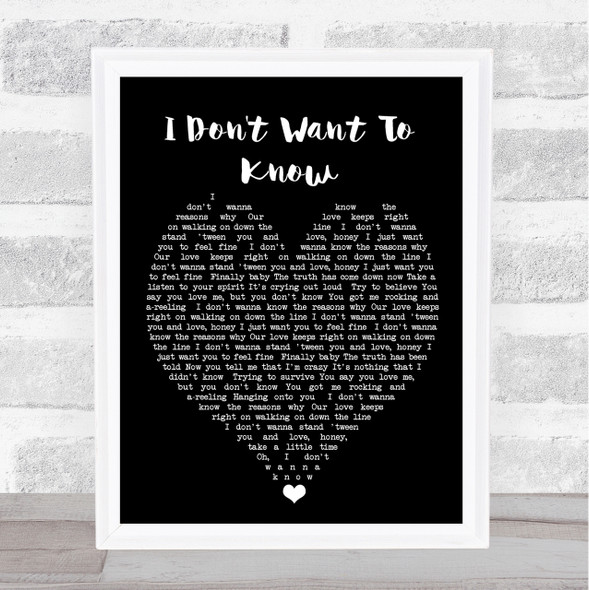 I Don't Want To Know Fleetwood Mac Black Heart Quote Song Lyric Print