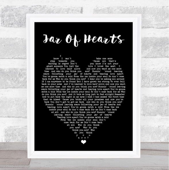 Jar Of Hearts Christina Perri Black Heart Quote Song Lyric Print