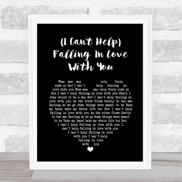 UB40 (I Can't Help) Falling In Love With You Black Heart Song Lyric Quote Print