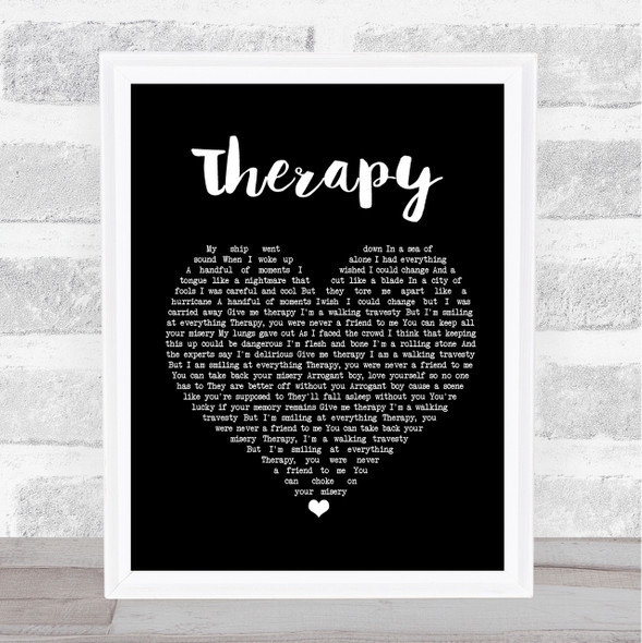 All Time Low Therapy Black Heart Song Lyric Quote Print