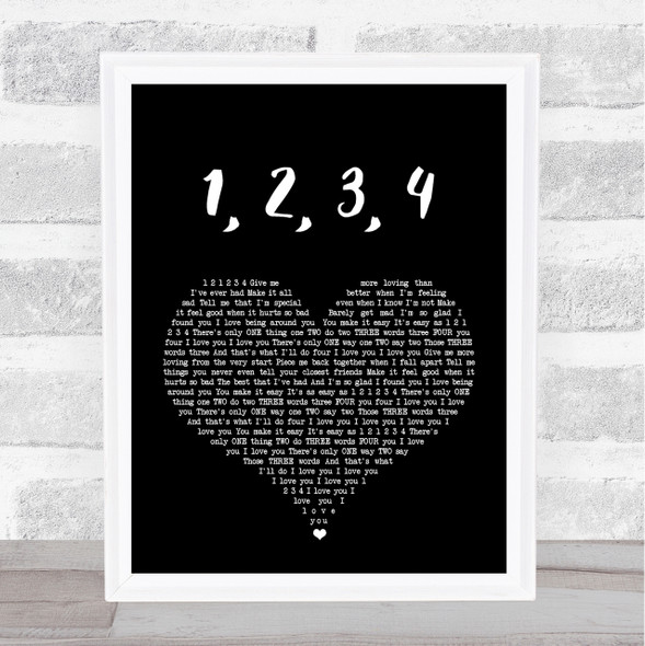 Plain White T's 1, 2, 3, 4 Black Heart Song Lyric Quote Print